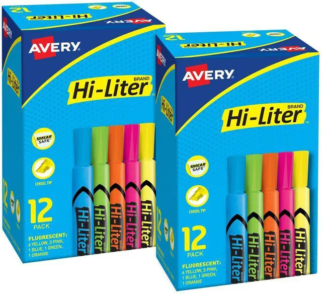 Main image of Hi-Liter Desk-Style Highlighters, Chisel Tip, 12 Highlighters, Assorted Colors, 2 Packs (25601)