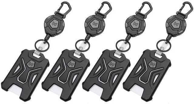Main image of 4-Pack Retractable Badge Holder, Heavy Duty Carabiner Keychain, Tactical ID Card Holder with 31.5" Retractable Badge Reel, Black