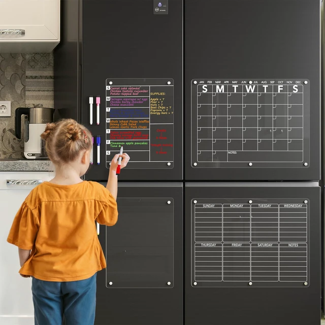 Alt view image 3 of 6 - 4Pcs Acrylic Magnetic Dry Erase Board Calendar for Fridge, Clear Monthly Weekly Daily Meal Menu Planner Whiteboard for Refrigerator, Notepad Memo White Board, w/ 8 Colors Markers, 15"x11"