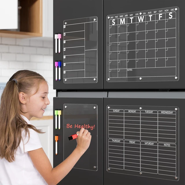 Alt view image 6 of 6 - 4Pcs Acrylic Magnetic Dry Erase Board Calendar for Fridge, Clear Monthly Weekly Daily Meal Menu Planner Whiteboard for Refrigerator, Notepad Memo White Board, w/ 8 Colors Markers, 15"x11"