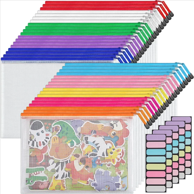 Main image of A4 Mesh Zipper Pouch Bags, 36 Pcs Waterproof Zipper Pouch Bags Multi-use Mesh Bags for Board Games & Puzzles, Office School Supplies, Toys, Cosmetics Travel Storage, 10 Colors, Lettle Size