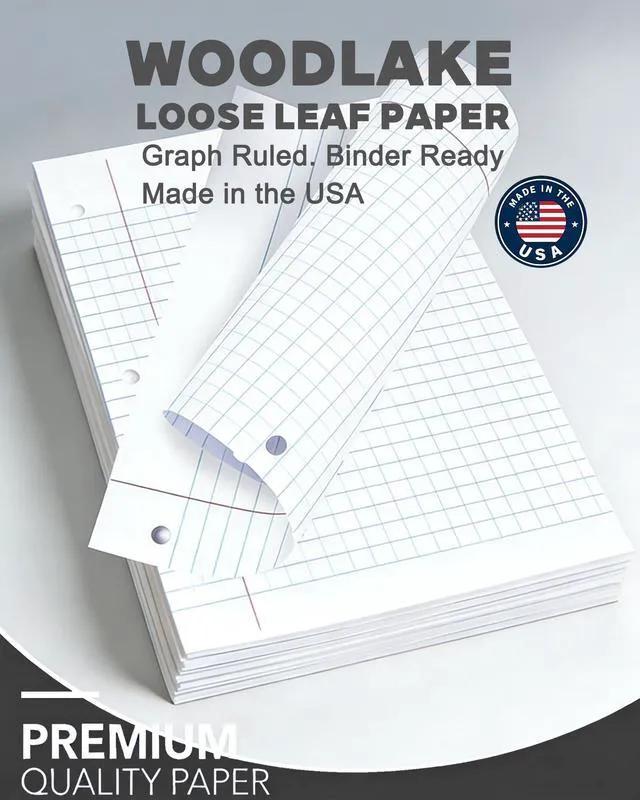 Alt view image 4 of 7 - Notebook Paper USA-Made Loose Leaf Paper, 24 Pack 3600 Sheets 8"x10.5" Quad Ruled - 3-Hole Punched Bulk Filler Paper for 3-Ring Binder, 150 Sheets/Pack, Wholesale Available