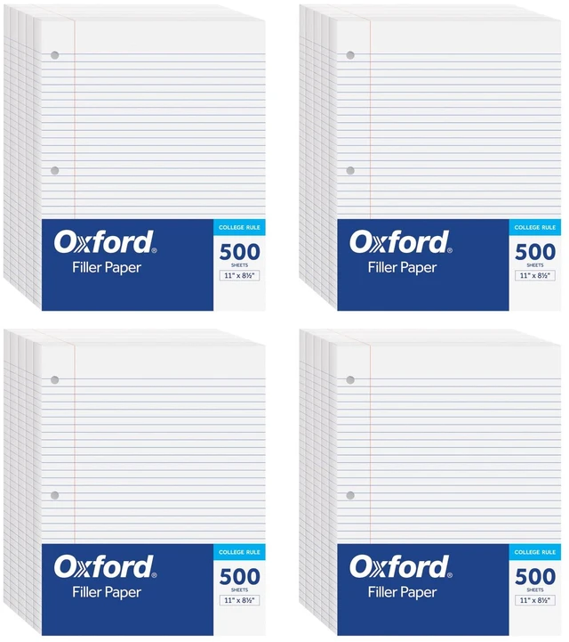 Main image of Loose Leaf Paper, 2000 Sheets, College Rule Filler Notebook Paper, 8-1/2" x 11", 3-Hole Punched Fits 3-Ring Binders, 4 packs of 500 (62331)