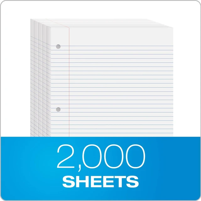 Alt view image 2 of 7 - Loose Leaf Paper, 2000 Sheets, College Rule Filler Notebook Paper, 8-1/2" x 11", 3-Hole Punched Fits 3-Ring Binders, 4 packs of 500 (62331)