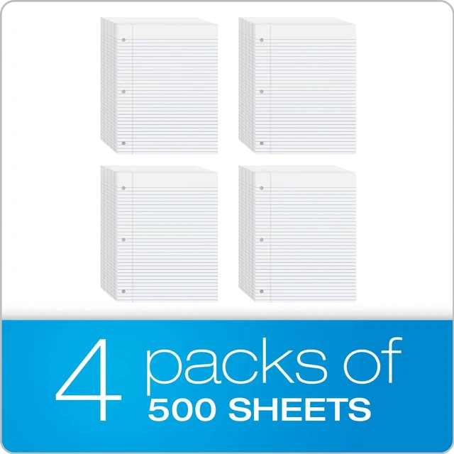 Alt view image 4 of 7 - Loose Leaf Paper, 2000 Sheets, College Rule Filler Notebook Paper, 8-1/2" x 11", 3-Hole Punched Fits 3-Ring Binders, 4 packs of 500 (62331)