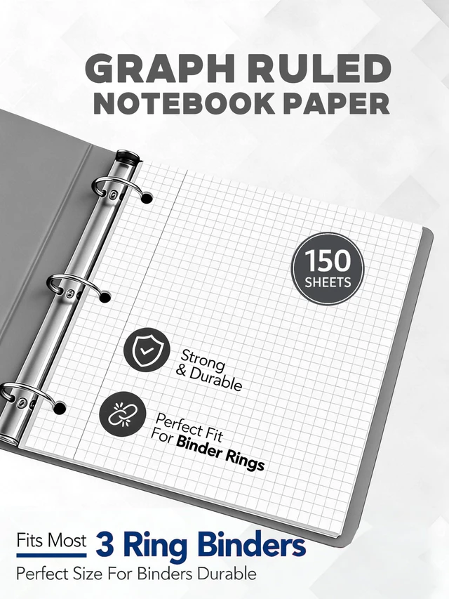 Alt view image 5 of 7 - Notebook Paper USA-Made Loose Leaf Paper, 24 Pack 3600 Sheets 8"x10.5" Quad Ruled - 3-Hole Punched Bulk Filler Paper for 3-Ring Binder, 150 Sheets/Pack, Wholesale Available