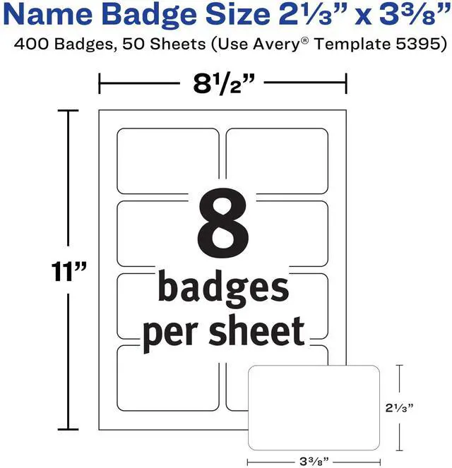 Alt view image 4 of 7 - ® Flexible Printable Name Tags, 2-1/3" x 3-3/8", Matte White, 400 Removable Name Badges for Laser and Inkjet Printers (5395)