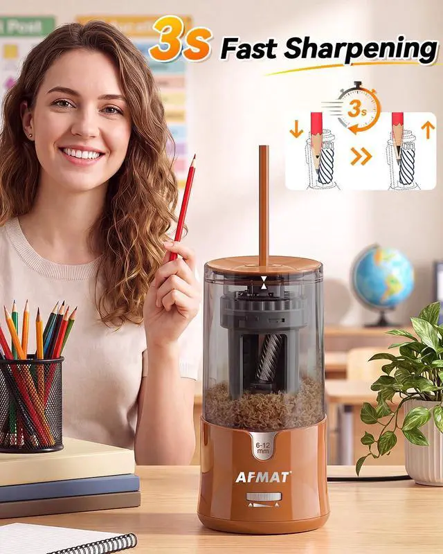 Alt view image 3 of 7 - Electric Pencil Sharpener, Plug-in Pencil Sharpener for 6-12mm Pencil For No.2/Colored/Jumbo Pencils, Auto Stop, Super Fast & Sharp, Replaceable Blade, 8000+ Sharpenings for Classroom/Home/Office