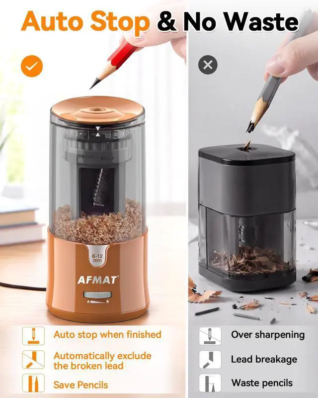 Alt view image 4 of 7 - Electric Pencil Sharpener, Plug-in Pencil Sharpener for 6-12mm Pencil For No.2/Colored/Jumbo Pencils, Auto Stop, Super Fast & Sharp, Replaceable Blade, 8000+ Sharpenings for Classroom/Home/Office