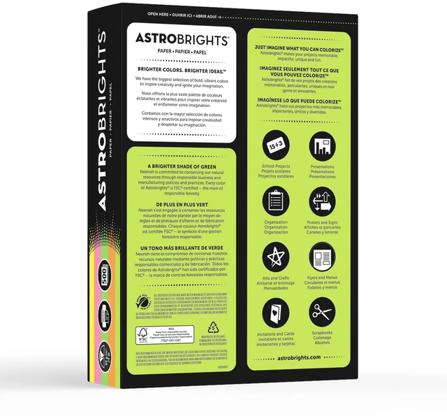 Alt view image 2 of 5 - Bright Color Paper, Astrobrights®, Letter Paper Size, 24 Lb, Assorted Colors, Ream of 500 Sheets (Pack of 2)