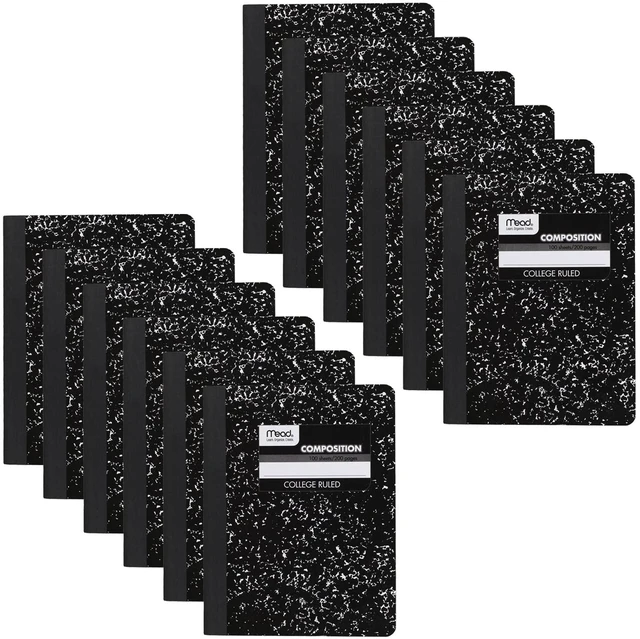 Main image of Composition Notebook, 12 Pack, College Ruled Paper, 7-1/2" x 9-3/4", 100 Sheets per Comp Book, Black Marble (72938)