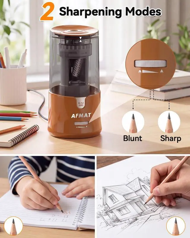Alt view image 6 of 7 - Electric Pencil Sharpener, Plug-in Pencil Sharpener for 6-12mm Pencil For No.2/Colored/Jumbo Pencils, Auto Stop, Super Fast & Sharp, Replaceable Blade, 8000+ Sharpenings for Classroom/Home/Office