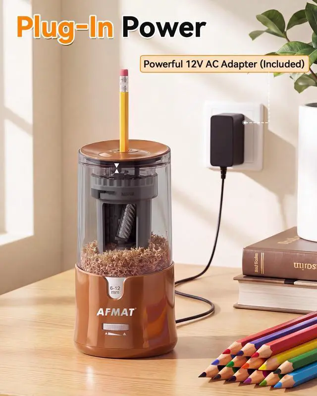 Alt view image 7 of 7 - Electric Pencil Sharpener, Plug-in Pencil Sharpener for 6-12mm Pencil For No.2/Colored/Jumbo Pencils, Auto Stop, Super Fast & Sharp, Replaceable Blade, 8000+ Sharpenings for Classroom/Home/Office