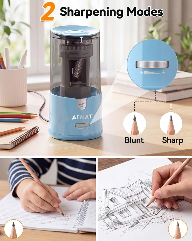 Alt view image 6 of 7 - Electric Pencil Sharpener, Plug-in Pencil Sharpener for 6-12mm Pencil For No.2/Colored/Jumbo Pencils, Auto Stop, Super Fast & Sharp, Replaceable Blade, 8000+ Sharpenings for Classroom/Home/Office