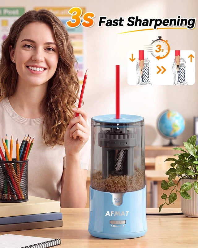 Alt view image 3 of 7 - Electric Pencil Sharpener, Plug-in Pencil Sharpener for 6-12mm Pencil For No.2/Colored/Jumbo Pencils, Auto Stop, Super Fast & Sharp, Replaceable Blade, 8000+ Sharpenings for Classroom/Home/Office