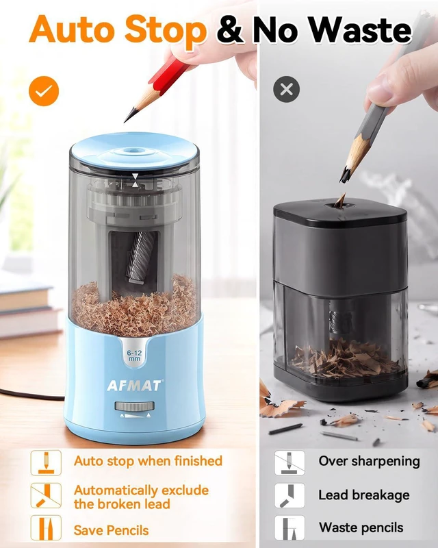 Alt view image 4 of 7 - Electric Pencil Sharpener, Plug-in Pencil Sharpener for 6-12mm Pencil For No.2/Colored/Jumbo Pencils, Auto Stop, Super Fast & Sharp, Replaceable Blade, 8000+ Sharpenings for Classroom/Home/Office
