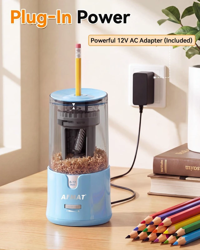 Alt view image 7 of 7 - Electric Pencil Sharpener, Plug-in Pencil Sharpener for 6-12mm Pencil For No.2/Colored/Jumbo Pencils, Auto Stop, Super Fast & Sharp, Replaceable Blade, 8000+ Sharpenings for Classroom/Home/Office