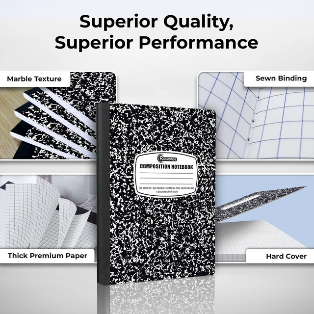 Alt view image 2 of 7 - 50 Pack Bulk Graph Paper Composition Notebook, 100 Sheets Graph Composition Notebook, 200 Pages, Bulk Graphing Notebook, 4x4 Grid, Quad Ruled Composition Book, Hard Sewn Bound Cover