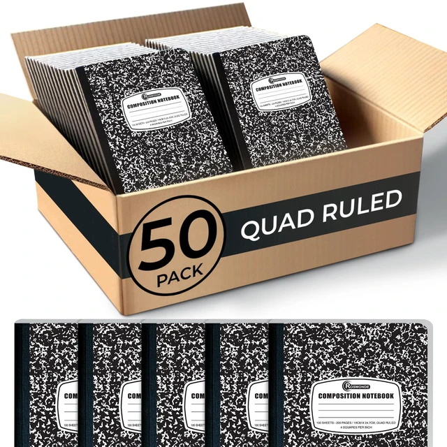 Main image of 50 Pack Bulk Graph Paper Composition Notebook, 100 Sheets Graph Composition Notebook, 200 Pages, Bulk Graphing Notebook, 4x4 Grid, Quad Ruled Composition Book, Hard Sewn Bound Cover