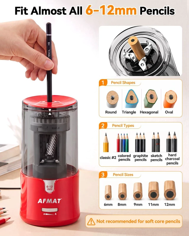 Alt view image 2 of 7 - Electric Pencil Sharpener, Plug-in Pencil Sharpener for 6-12mm Pencil For No.2/Colored/Jumbo Pencils, Auto Stop, Super Fast & Sharp, Replaceable Blade, 8000+ Sharpenings for Classroom/Home/Office