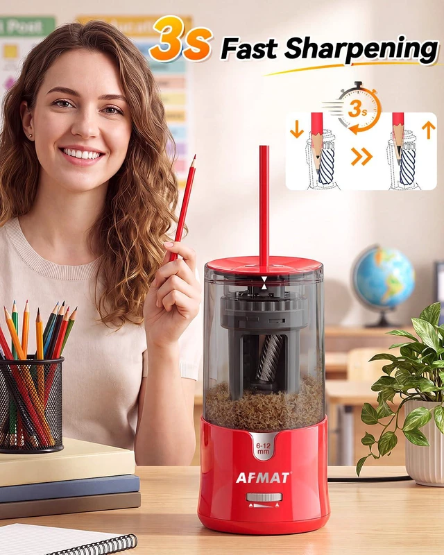 Alt view image 3 of 7 - Electric Pencil Sharpener, Plug-in Pencil Sharpener for 6-12mm Pencil For No.2/Colored/Jumbo Pencils, Auto Stop, Super Fast & Sharp, Replaceable Blade, 8000+ Sharpenings for Classroom/Home/Office