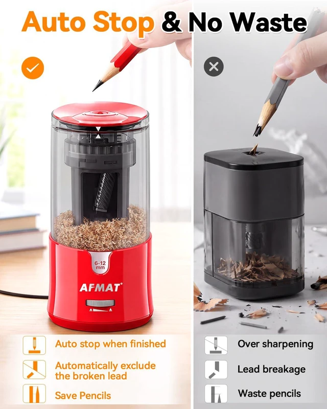 Alt view image 4 of 7 - Electric Pencil Sharpener, Plug-in Pencil Sharpener for 6-12mm Pencil For No.2/Colored/Jumbo Pencils, Auto Stop, Super Fast & Sharp, Replaceable Blade, 8000+ Sharpenings for Classroom/Home/Office