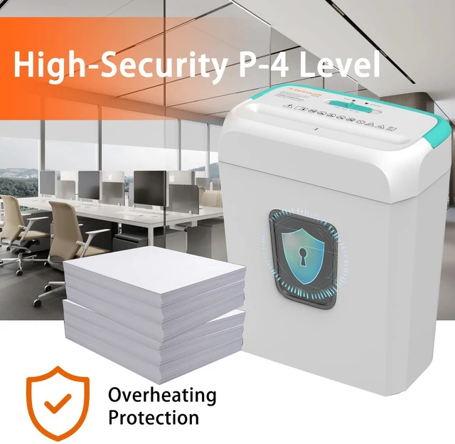 Alt view image 3 of 7 - High Security Shredding Paper Shredder, 6-Sheet Cross-Cut, Credit Card Shredder, Home Office, Handle for Document, Mail, Staple, 3.4 Gal Wastebasket, White & Blue