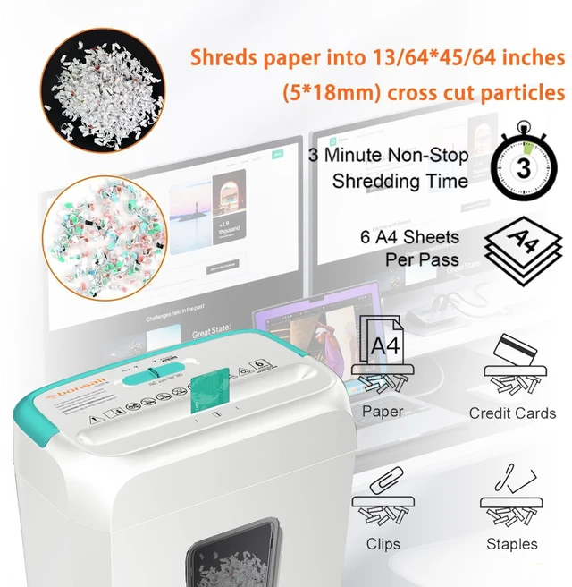 Alt view image 6 of 7 - High Security Shredding Paper Shredder, 6-Sheet Cross-Cut, Credit Card Shredder, Home Office, Handle for Document, Mail, Staple, 3.4 Gal Wastebasket, White & Blue