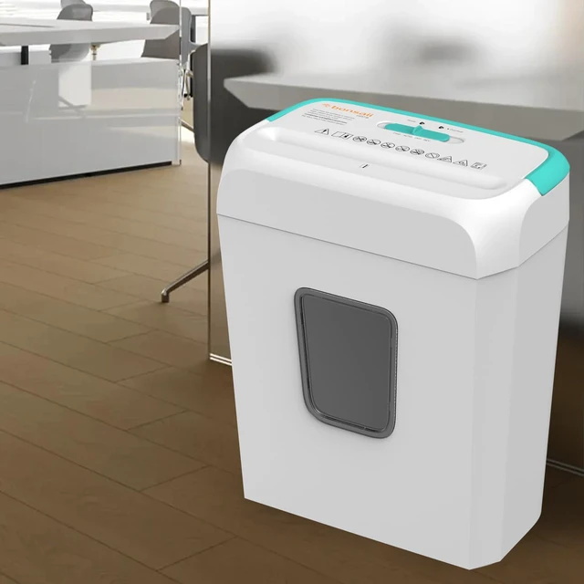 Alt view image 7 of 7 - High Security Shredding Paper Shredder, 6-Sheet Cross-Cut, Credit Card Shredder, Home Office, Handle for Document, Mail, Staple, 3.4 Gal Wastebasket, White & Blue