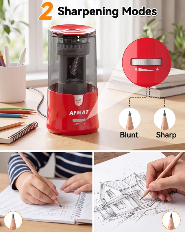 Alt view image 6 of 7 - Electric Pencil Sharpener, Plug-in Pencil Sharpener for 6-12mm Pencil For No.2/Colored/Jumbo Pencils, Auto Stop, Super Fast & Sharp, Replaceable Blade, 8000+ Sharpenings for Classroom/Home/Office