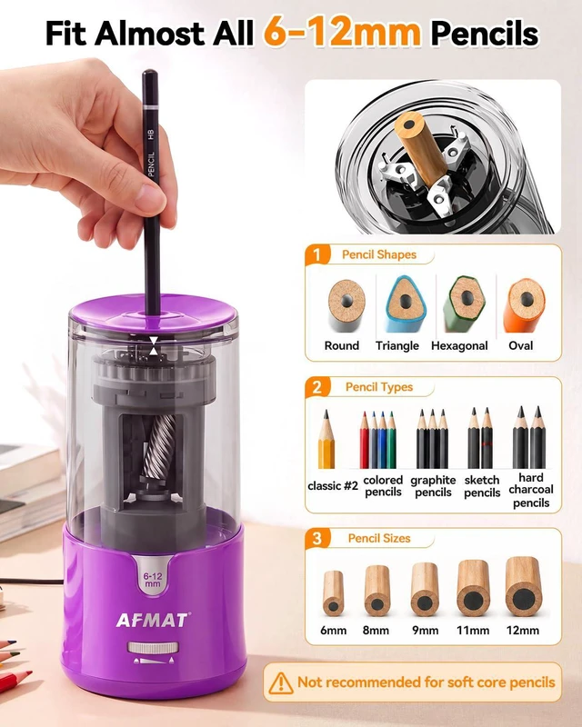 Alt view image 2 of 7 - Electric Pencil Sharpener, Plug-in Pencil Sharpener for 6-12mm Pencil For No.2/Colored/Jumbo Pencils, Auto Stop, Super Fast & Sharp, Replaceable Blade, 8000+ Sharpenings for Classroom/Home/Office