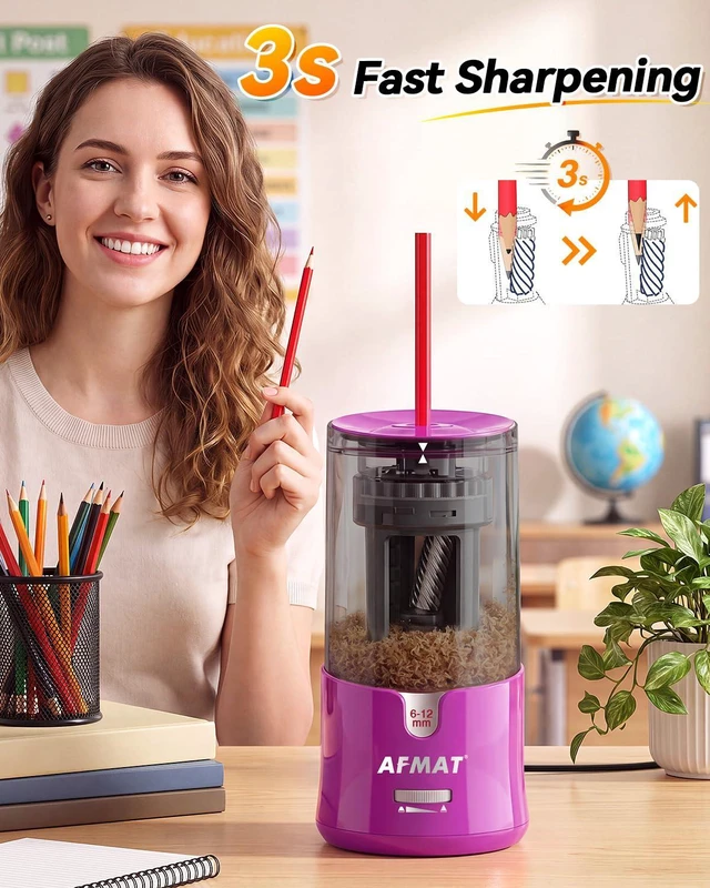 Alt view image 3 of 7 - Electric Pencil Sharpener, Plug-in Pencil Sharpener for 6-12mm Pencil For No.2/Colored/Jumbo Pencils, Auto Stop, Super Fast & Sharp, Replaceable Blade, 8000+ Sharpenings for Classroom/Home/Office
