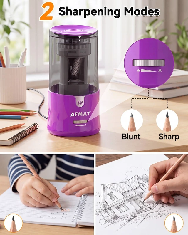 Alt view image 6 of 7 - Electric Pencil Sharpener, Plug-in Pencil Sharpener for 6-12mm Pencil For No.2/Colored/Jumbo Pencils, Auto Stop, Super Fast & Sharp, Replaceable Blade, 8000+ Sharpenings for Classroom/Home/Office