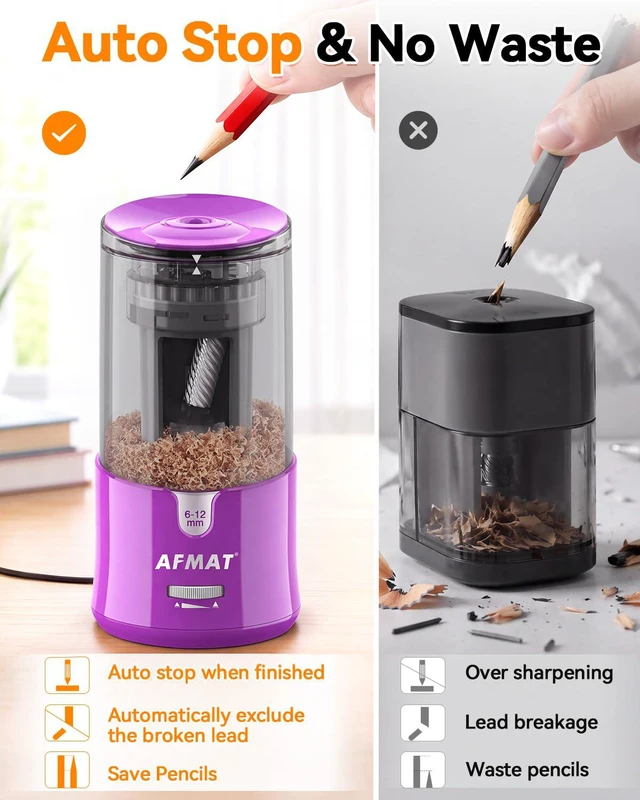 Alt view image 4 of 7 - Electric Pencil Sharpener, Plug-in Pencil Sharpener for 6-12mm Pencil For No.2/Colored/Jumbo Pencils, Auto Stop, Super Fast & Sharp, Replaceable Blade, 8000+ Sharpenings for Classroom/Home/Office
