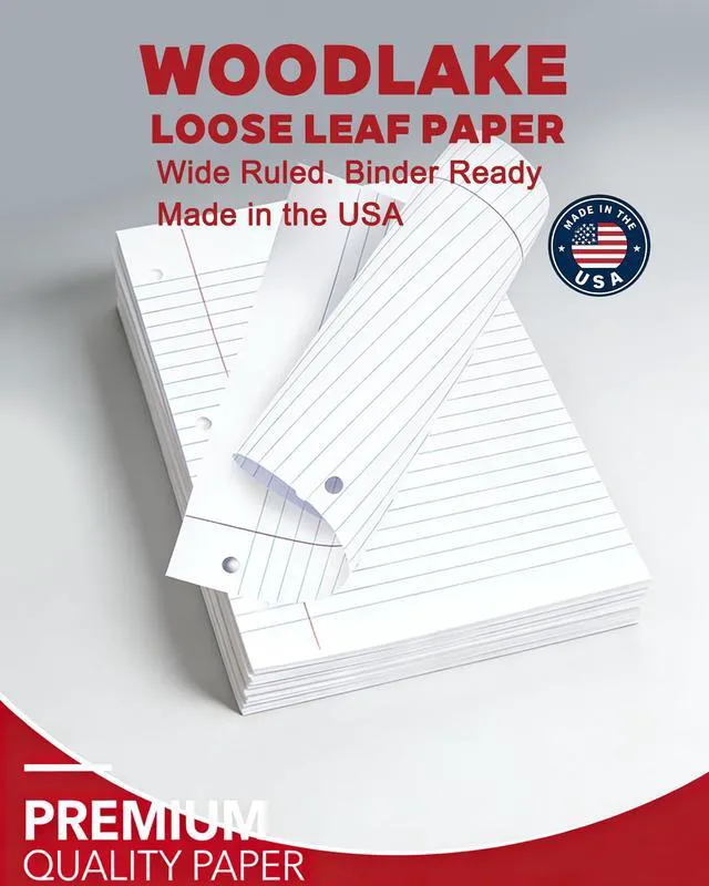 Alt view image 4 of 7 - Loose Leaf Paper, Wide Ruled Notebook Paper, 8 x 10.5, 150 Sheets per Pack, 3 Pack Bulk Lined Filler Paper, 3 Hole Punched, 60gsm, Made in USA
