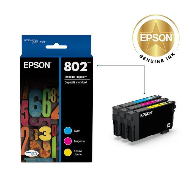 Alt view image 2 of 5 - 802 Genuine Ink Standard Capacity 3 Color Combo Pack T802520 Works With WorkForce Pro WF-4720 WF-4730 WF-4734 WF-4740 Inkjet Printers
