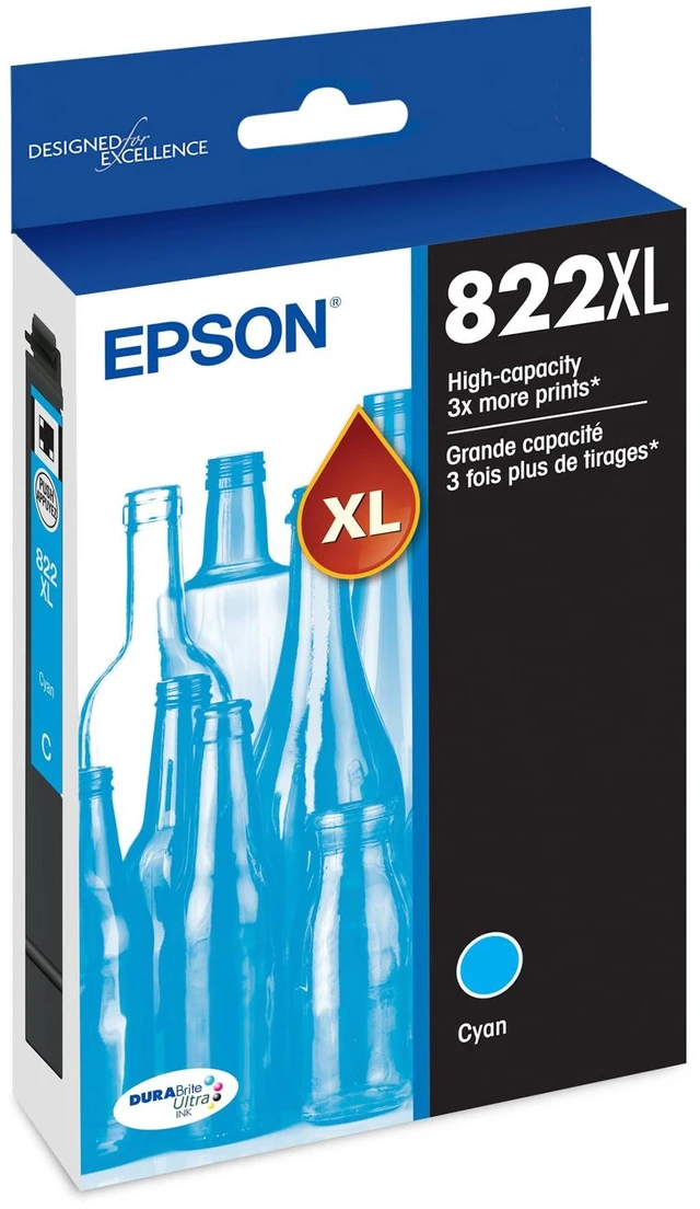 Main image of 822XL Genuine High Capacity Cyan Ink Cartridge T822XL220 Works with WorkForce Pro WF-3820 WF-3823 WF-4820 WF-4830 WF-4833 WF-4834 Printers