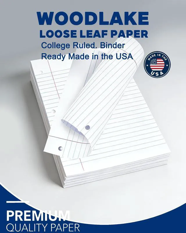 Alt view image 4 of 7 - Notebook Paper USA-Made Loose Leaf Paper, 24 Pack 3600 Sheets 8"x10.5" College Ruled - 3-Hole Punched Bulk Filler Paper for 3-Ring Binder, 150 Sheets/Pack, Wholesale Available
