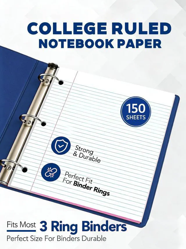 Alt view image 5 of 7 - Notebook Paper USA-Made Loose Leaf Paper, 24 Pack 3600 Sheets 8"x10.5" College Ruled - 3-Hole Punched Bulk Filler Paper for 3-Ring Binder, 150 Sheets/Pack, Wholesale Available