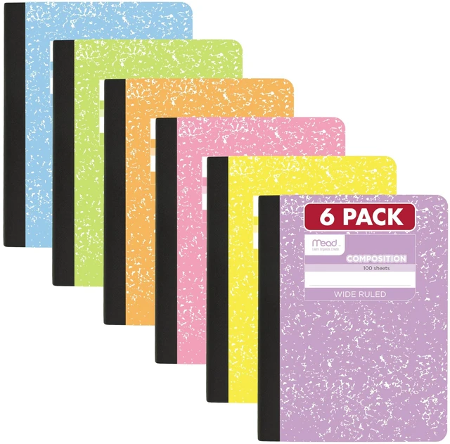 Main image of Composition Notebook, Wide Ruled 7.5" x 9.75" Paper, 100 Sheets, Assorted Pastel Colors, 6 Pack (950154)