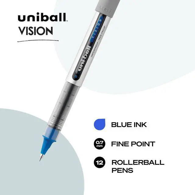 Alt view image 2 of 7 - uniball Vision Rollerball Pens with 0.7mm Fine Point,Blue,(Pack of 24)