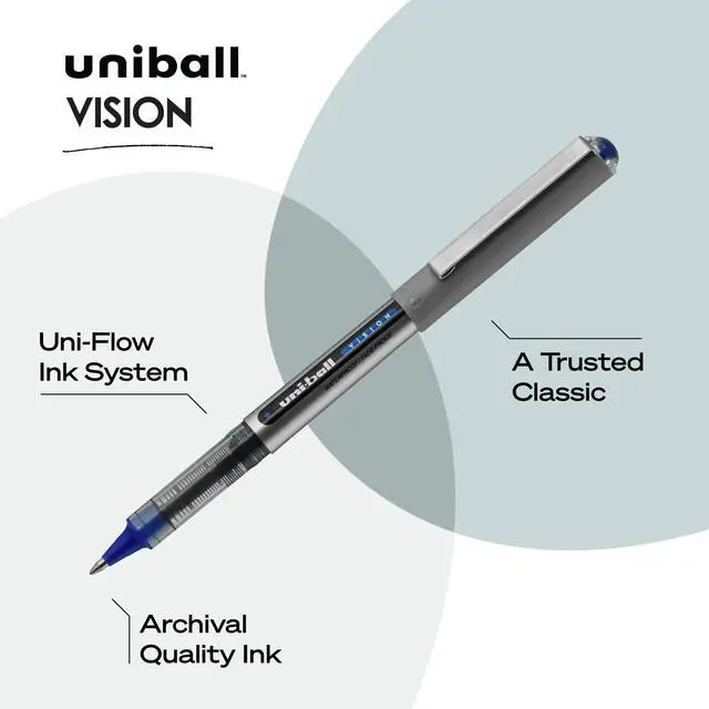 Alt view image 3 of 7 - uniball Vision Rollerball Pens with 0.7mm Fine Point,Blue,(Pack of 24)