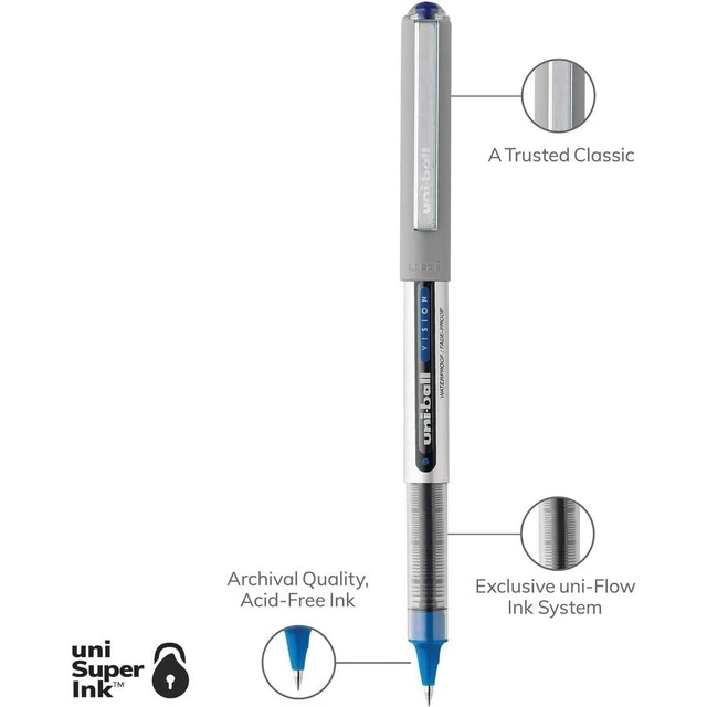 Alt view image 7 of 7 - uniball Vision Rollerball Pens with 0.7mm Fine Point,Blue,(Pack of 24)