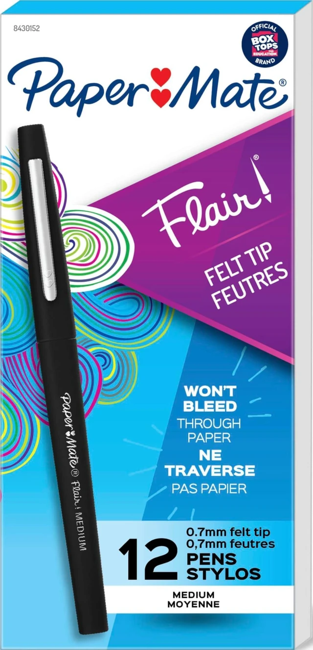 Main image of Flair Felt Tip Pens, Medium Point (0.7mm), Black, 12 Count - Teacher Supplies, Journaling, Note-Taking, Writing