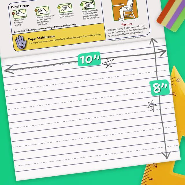 Alt view image 2 of 6 - Learn to Letter Writing Tablet, Handwriting Practice Pad Grades PK-1, 10" x 8", Solid & Dotted Raised Ruling, 40 Sheets, 4 Pack (480018)