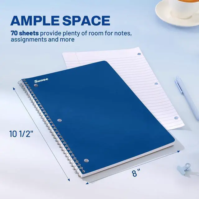 Alt view image 2 of 7 - Spiral Notebooks, 1-Subject, 24 Pack, Wide Ruled Paper, 8" x 10-1/2", 70 Sheets per Notebook, 3-Hole Punched Paper, Spiral Lined Notebooks for School, Work, Classic Colors