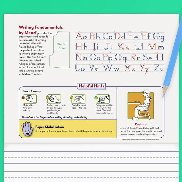 Alt view image 4 of 6 - Learn to Letter Writing Tablet, Handwriting Practice Pad Grades PK-1, 10" x 8", Solid & Dotted Raised Ruling, 40 Sheets, 4 Pack (480018)
