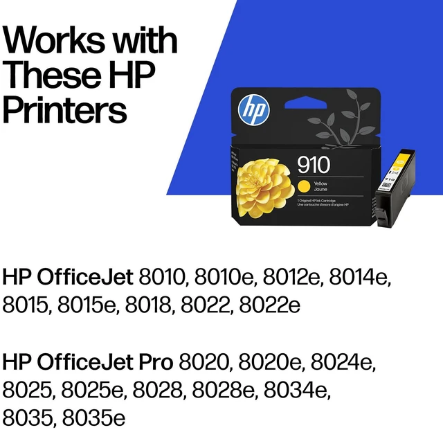Alt view image 2 of 7 - 910 Yellow Ink Cartridge | Works with OfficeJet 8010,8020 Series,OfficeJet Pro 8020,8030 Series | Eligible for Instant Ink 3YL60AN,(Pack of 2)