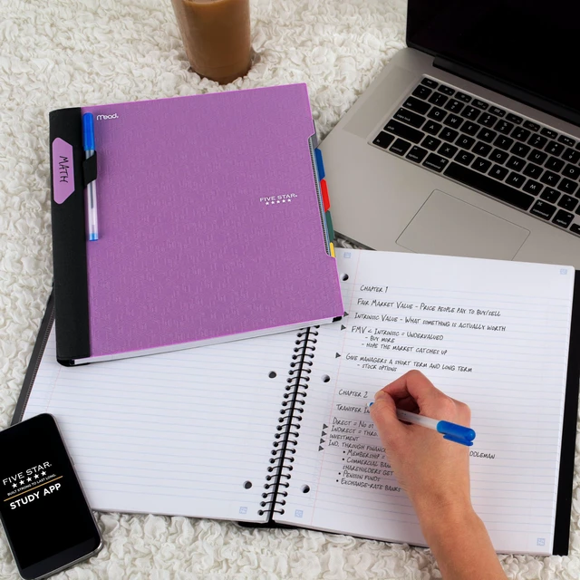 Alt view image 7 of 7 - Advance Spiral Notebook + Study App, 5 Subject, College Ruled Paper, 8-1/2" x 11", 200 Sheets, Spiral Guard, Movable Tabbed Dividers, Amethyst Purple (820013G)