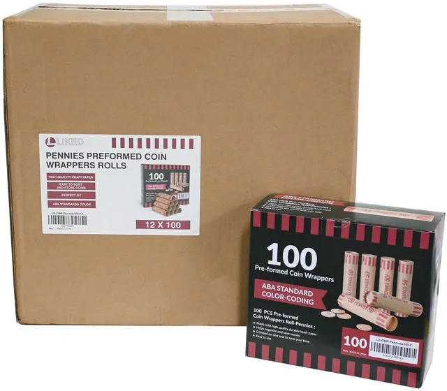 Main image of L LIKED 1,200 PCS Pennie Preformed Coin Roll Wrappers-Pennies